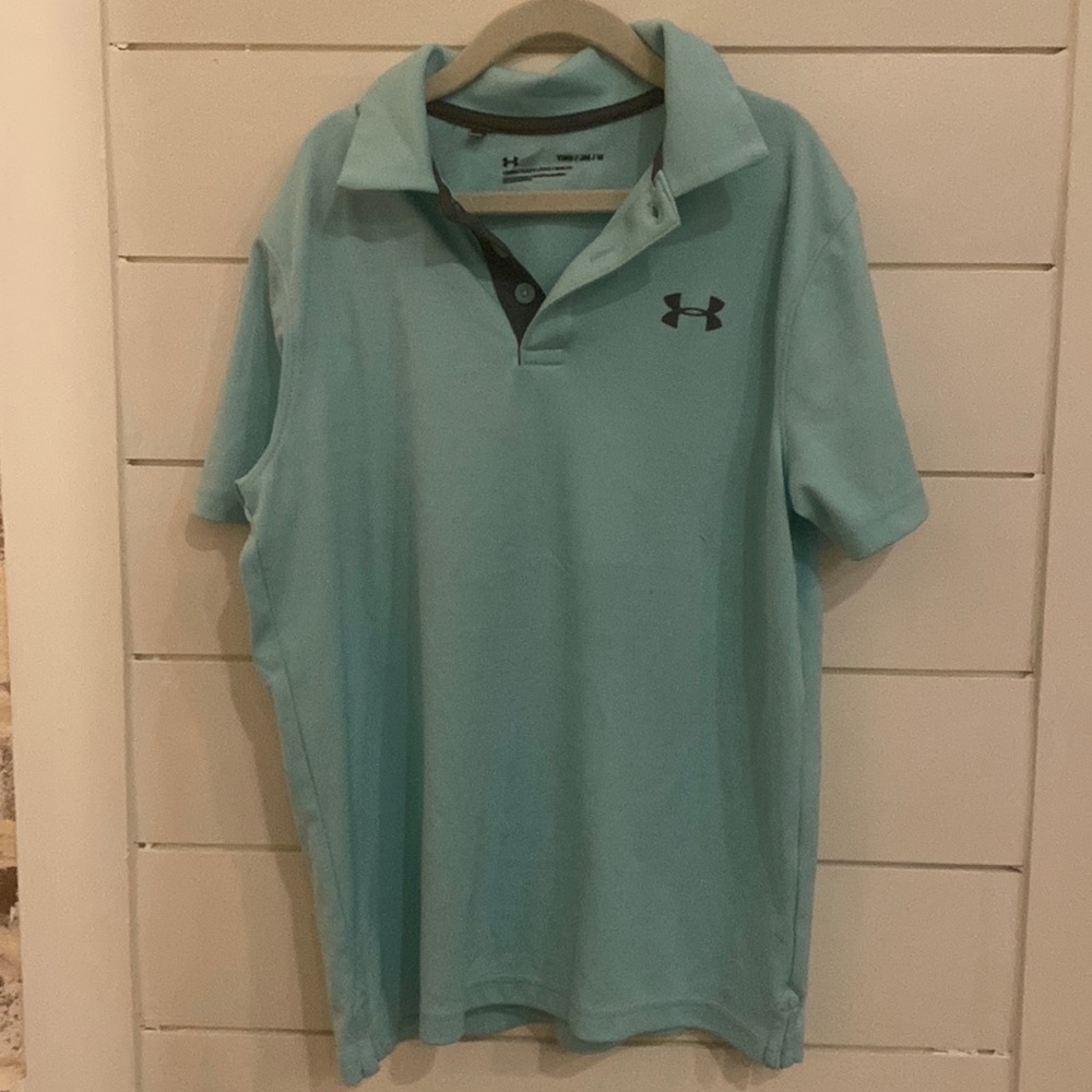 Boys Teal Short sleeve Under Armour dress shirt Size Medium